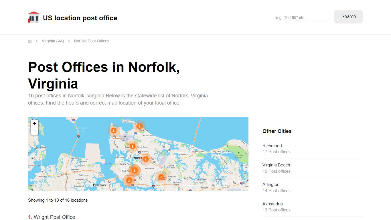 Post Offices in Norfolk, Virginia - Norfolk Post Offices - Location and ...