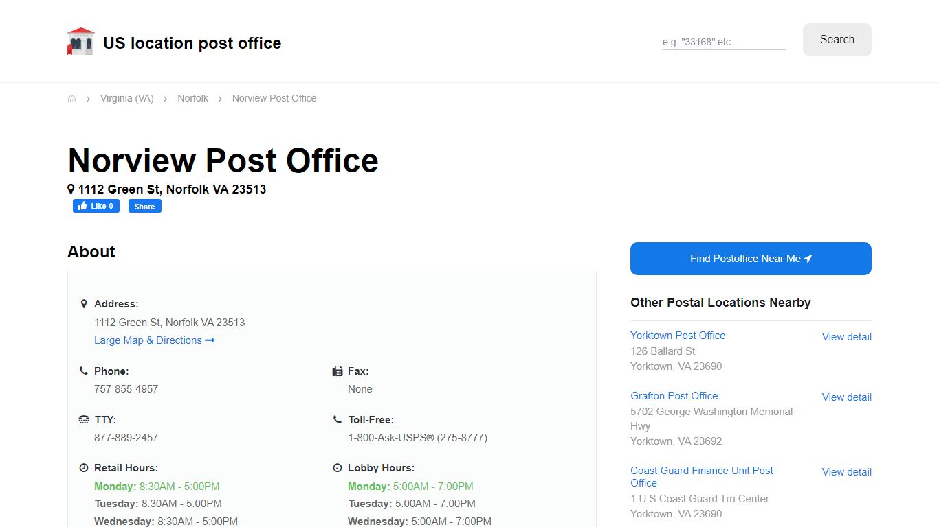 Norview Post Office, VA 23513 - Hours Phone Service and Location